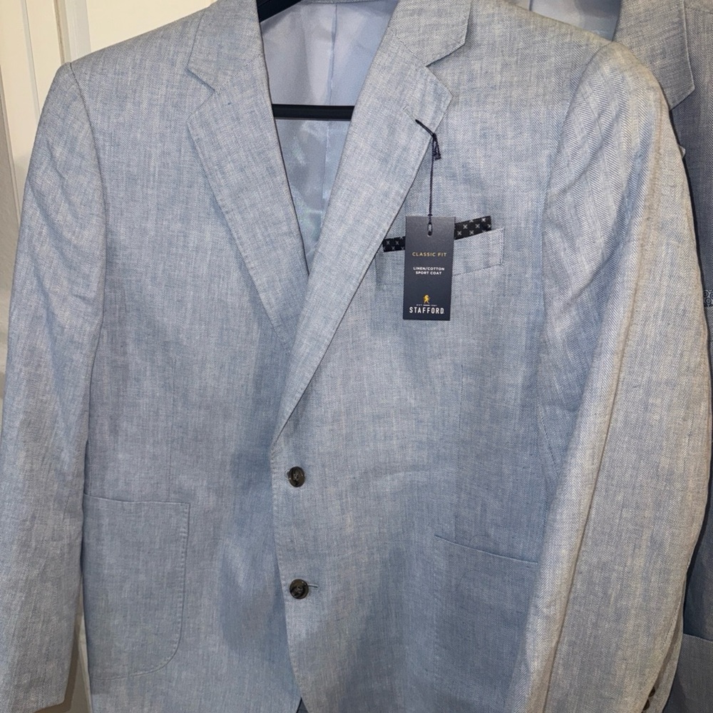 New Stafford Linen Blazer Sport Coat Two Button Casual Jacket 48 R $168 Classic